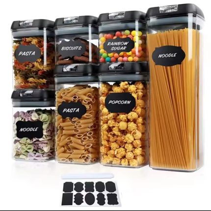 Acrylic 7pcs Airtight Food Storage Containers Set with Labels & Measuring Cups