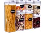 Acrylic 7pcs Airtight Food Storage Containers Set with Labels & Measuring Cups
