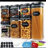 Acrylic 7pcs Airtight Food Storage Containers Set with Labels & Measuring Cups
