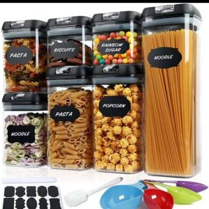 Acrylic 7pcs Airtight Food Storage Containers Set with Labels & Measuring Cups