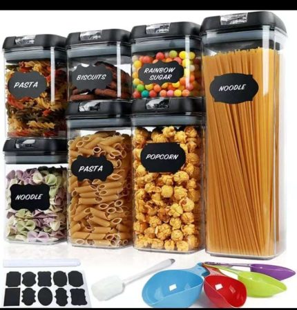 Acrylic 7pcs Airtight Food Storage Containers Set with Labels & Measuring Cups
