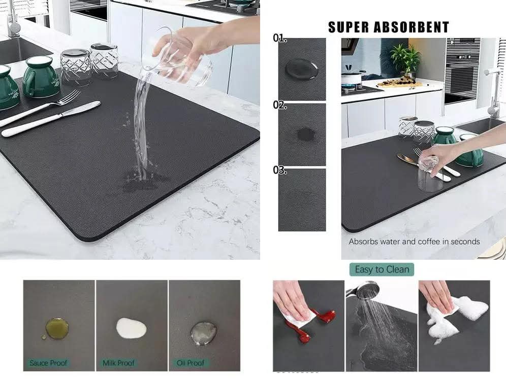Super Absorbent Nonslip Dish Drying Mat 40×50cm – Diatom Mud Rubber Kitchen Mat