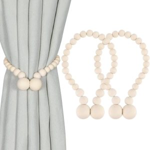 2pcs Magnetic Wooden Beads Curtain Tiebacks – Stylish Boho Curtain Holders for Modern Homes