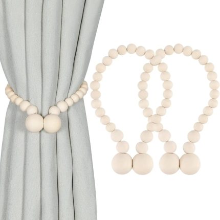 2pcs Magnetic Wooden Beads Curtain Tiebacks – Stylish Boho Curtain Holders for Modern Homes