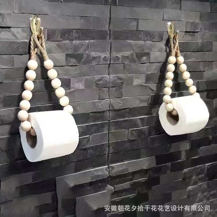 Creative Natural Wood Beaded Toilet Paper Roll Holder – Minimalist Hemp Rope Bathroom Accessory Creative Natural Wood Beaded Toilet Paper Roll Holder – Minimalist Hemp Rope Bathroom Accessory