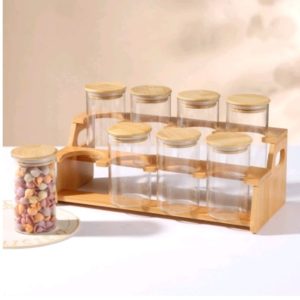 8pcs Classic style squared Borosilicate Glass Jar set