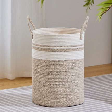 Cotton Rope Basket – Large Woven Storage Basket with Handles (50cm x 38cm)