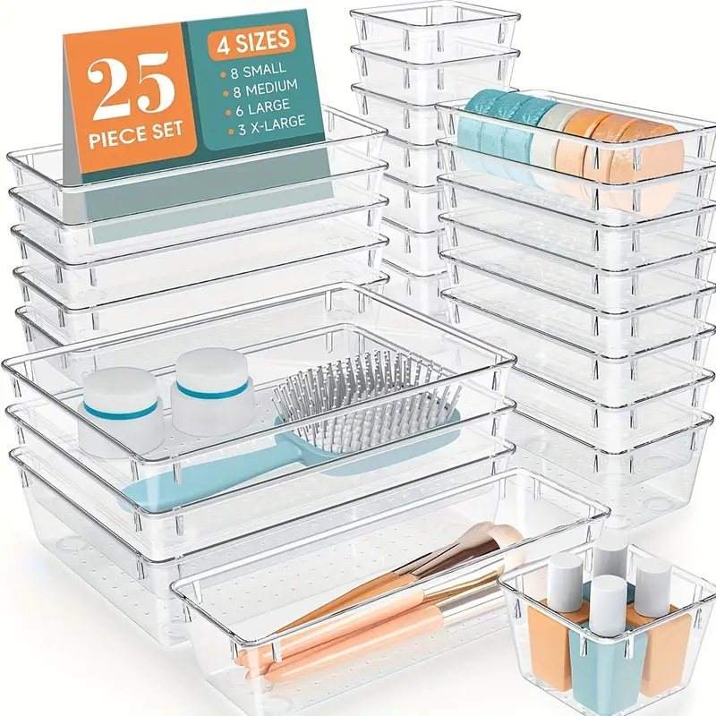 25pcs Set Drawer Organizers – Non-Slip Stackable Acrylic Storage Trays 25pcs Set Drawer Organizers – Non-Slip Stackable Acrylic Storage Trays