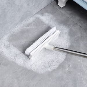 Heavy Duty 2 in 1 Floor Brush Scrubber with Long Handle & Squeegee – Stiff Bristle Cleaning Tool