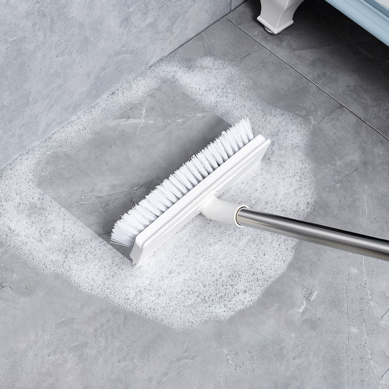 Heavy Duty 2 in 1 Floor Brush Scrubber with Long Handle & Squeegee – Stiff Bristle Cleaning Tool