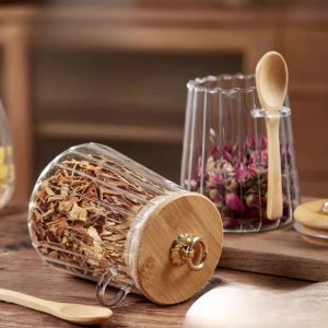 Glass Storage Jar with Bamboo Lid and Spoon 500ml – Airtight Leakproof Kitchen Container