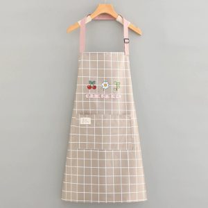 Waterproof Cute Checked Floral Aprons with Hand Wipe Towel – Black & Beige Kitchen Apron