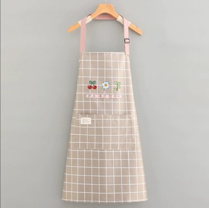 Waterproof Cute Checked Floral Aprons with Hand Wipe Towel – Black & Beige Kitchen Apron