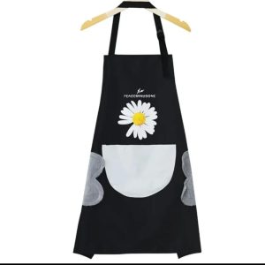 Waterproof Cute Floral Aprons Black and Cream – Stylish Kitchen Apron