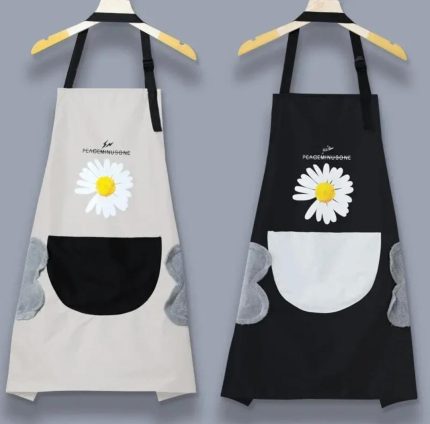Waterproof Cute Floral Aprons Black and Cream – Stylish Kitchen Apron