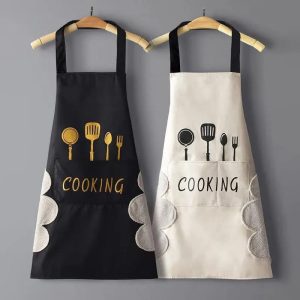 Kitchen Apron with Hand Wipe Pockets – Waterproof & Oil Proof Cooking Apron
