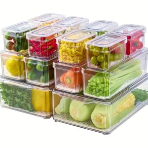 14pcs Stackable Fridge Storage Organizers – Transparent Acrylic Kitchen Containers