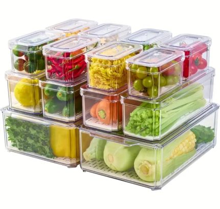 14pcs Stackable Fridge Storage Organizers – Transparent Acrylic Kitchen Containers