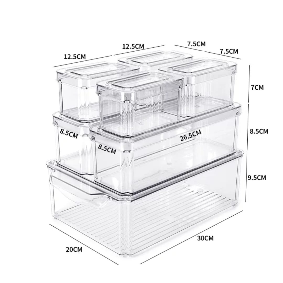 7pcs BPA-Free Stackable Acrylic Fridge Organizer Bins with Lids – Clear Refrigerator Storage Containers