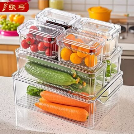7pcs BPA-Free Stackable Acrylic Fridge Organizer Bins with Lids – Clear Refrigerator Storage Containers