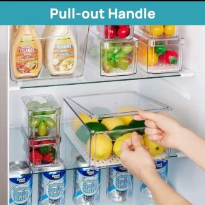 7pcs BPA-Free Stackable Acrylic Fridge Organizer Bins with Lids – Clear Refrigerator Storage Containers