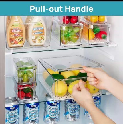 7pcs BPA-Free Stackable Acrylic Fridge Organizer Bins with Lids – Clear Refrigerator Storage Containers