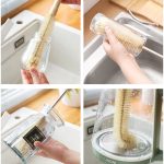 4 pcs Long Wooden Handle Bottle Cleaning Brushes for Wine, Thermos & Sports Bottles