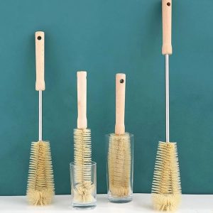 4 pcs Long Wooden Handle Bottle Cleaning Brushes for Wine, Thermos & Sports Bottles