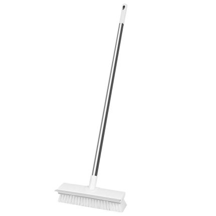 Heavy Duty 2 in 1 Floor Brush Scrubber with Long Handle & Squeegee – Stiff Bristle Cleaning Tool