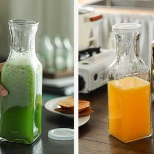 Premium Clear Glass Pitcher 1L – Square Glass Carafe with Spill-Proof Lid