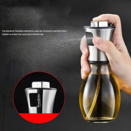 Oil Spray Bottle 200ml Stainless Steel & Glass – Refillable Cooking Oil Sprayer for Air Fryer, BBQ & Salad