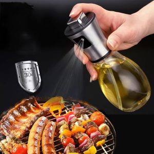 Oil Spray Bottle 200ml Stainless Steel & Glass – Refillable Cooking Oil Sprayer for Air Fryer, BBQ & Salad