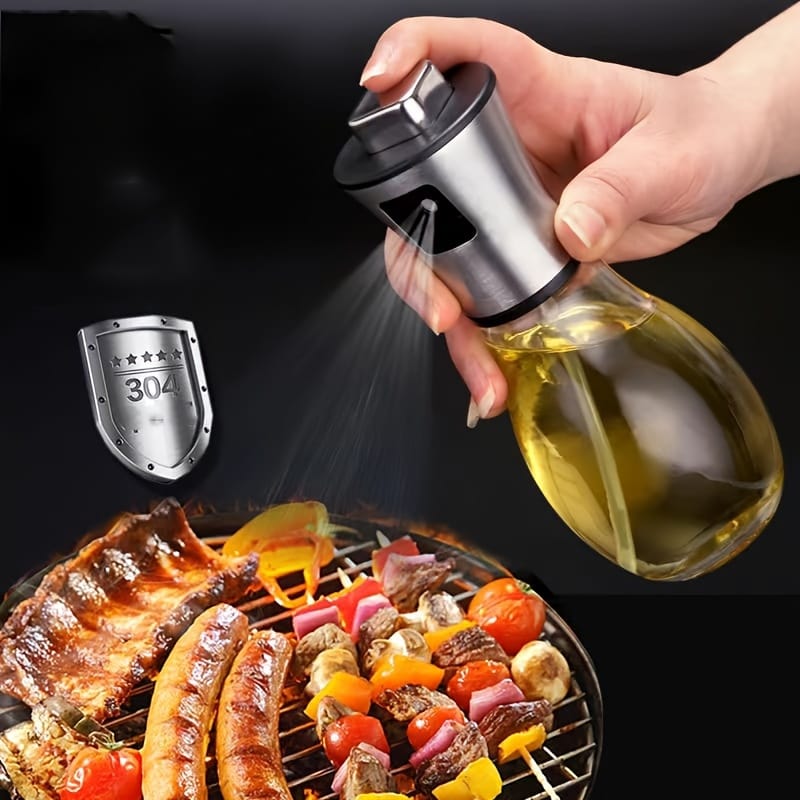 Oil Spray Bottle 200ml Stainless Steel & Glass – Refillable Cooking Oil Sprayer for Air Fryer, BBQ & Salad Oil Spray Bottle 200ml Stainless Steel & Glass – Refillable Cooking Oil Sprayer for Air Fryer, BBQ & Salad