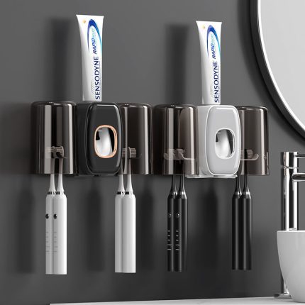 Creative Automatic Toothpaste Dispenser with Toothbrush Holder & Cups – Bathroom Organizer