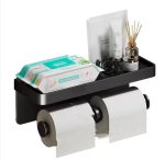 Double Roll Wall-Mounted Paper Holder – No Drill Bathroom Tissue Holder with Shelf