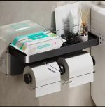 Double Roll Wall-Mounted Paper Holder – No Drill Bathroom Tissue Holder with Shelf