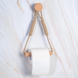 Hemp Rope with Bamboo Tissue Holder – Stylish Wall Mounted Toilet Paper Holder
