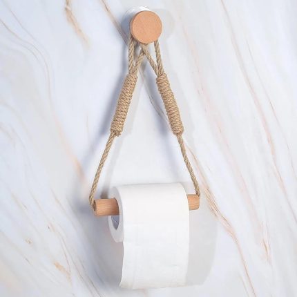 Hemp Rope with Bamboo Tissue Holder – Stylish Wall Mounted Toilet Paper Holder