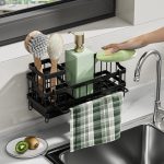Multifunctional Sink Caddy with Water Draining Tray – Kitchen Sponge & Detergent Storage Rack (Black)