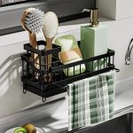 Multifunctional Sink Caddy with Water Draining Tray – Kitchen Sponge & Detergent Storage Rack (Black)