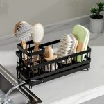 Multifunctional Sink Caddy with Water Draining Tray – Kitchen Sponge & Detergent Storage Rack (Black)