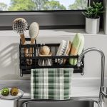Multifunctional Sink Caddy with Water Draining Tray – Kitchen Sponge & Detergent Storage Rack (Black)