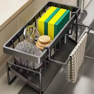 Multifunctional Sink Caddy Rack – Kitchen Sponge & Detergent Organizer Kenya (Carbon Steel, Black)