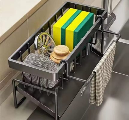 Multifunctional Sink Caddy Rack – Kitchen Sponge & Detergent Organizer Kenya (Carbon Steel, Black)
