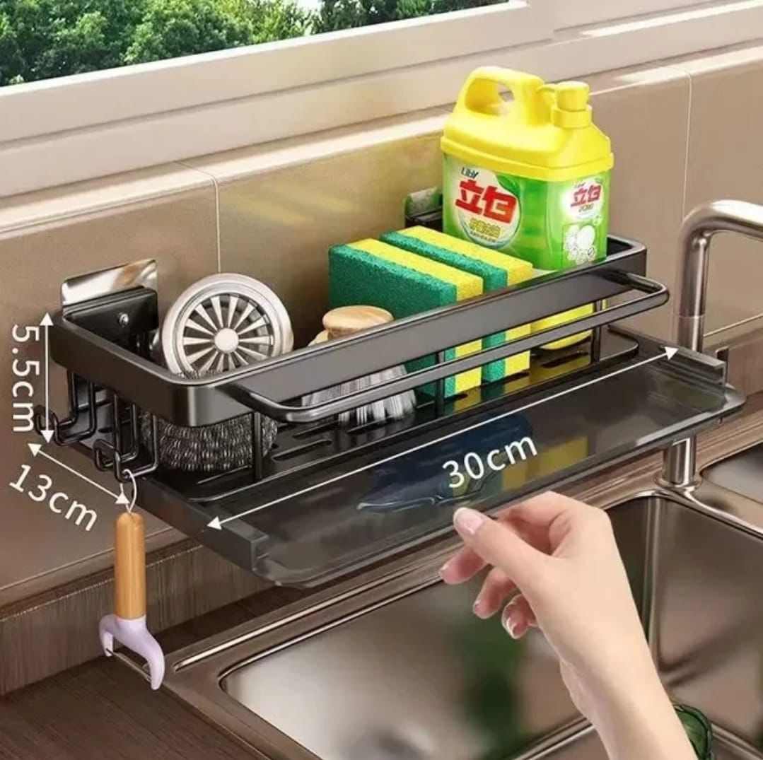 Aluminum Kitchen & Bathroom Storage Rack with Drain Tray & Towel Holder