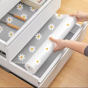Daisy Pattern Kitchen Drawer Liners Oil Proof Moisture Cupboard Shelf Liner Mat 45x500cm