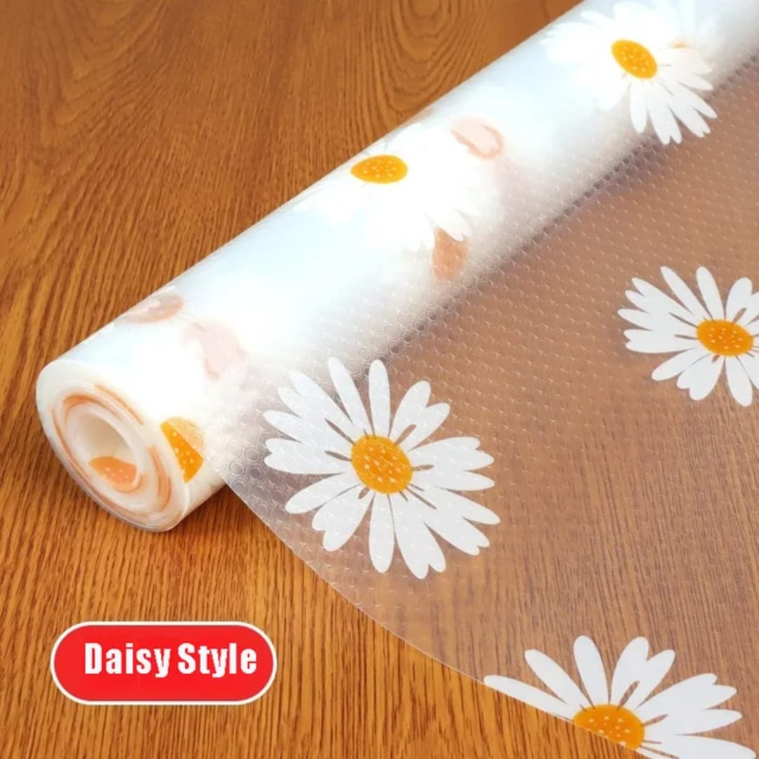 Daisy Pattern Kitchen Drawer Liners Oil Proof Moisture Cupboard Shelf Liner Mat 45x500cm