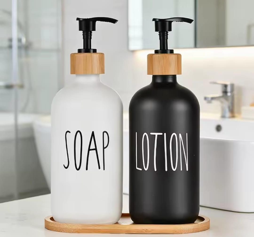 Ceramic Soap Lotion Dispensers with Bamboo Holder – Kitchen & Bathroom Organizer Set Ceramic Soap Lotion Dispensers with Bamboo Holder – Kitchen & Bathroom Organizer Set