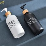 Ceramic Soap Lotion Dispensers with Bamboo Holder – Kitchen & Bathroom Organizer Set