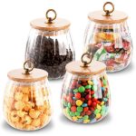 Elegant Ribbed Glass Storage Jar 700ml – Airtight Bamboo Lid Kitchen Container
